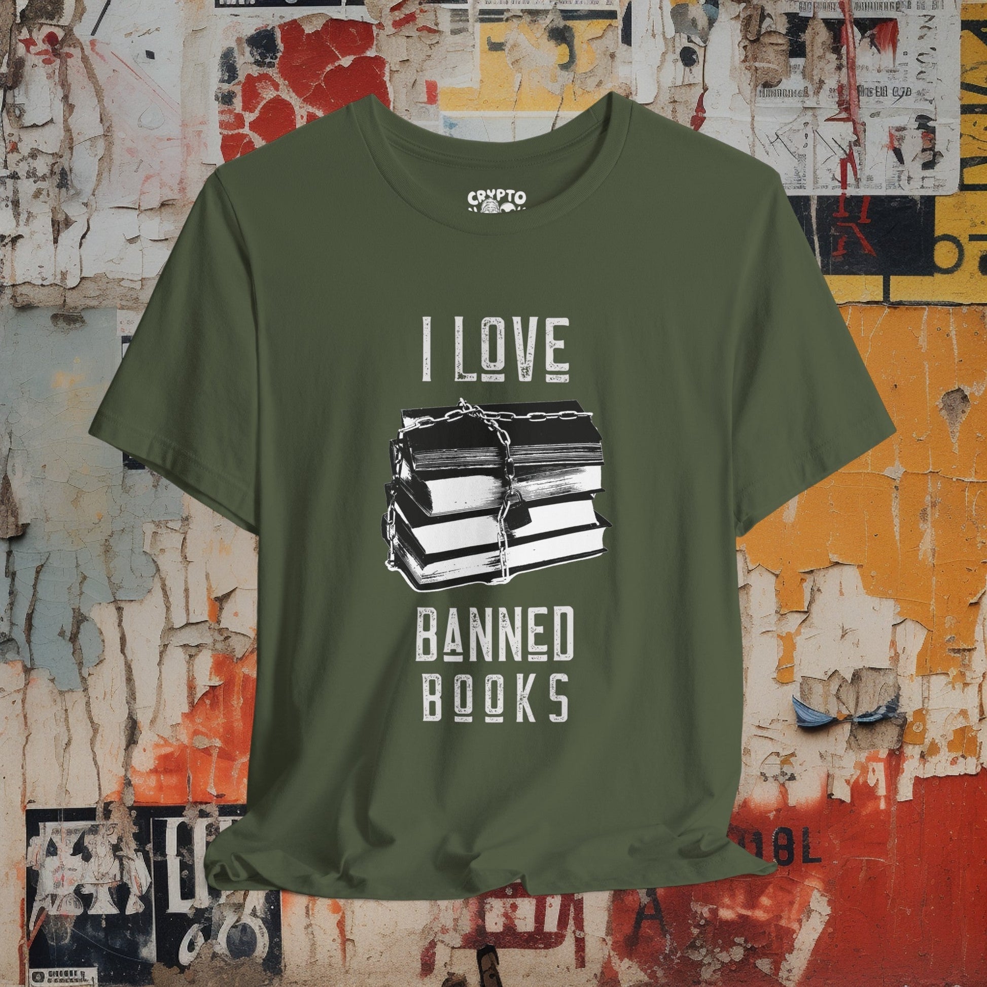 T-Shirt - I Love Banned Books Tee | Bella + Canvas Unisex T-shirt from Crypto Zoo Tees