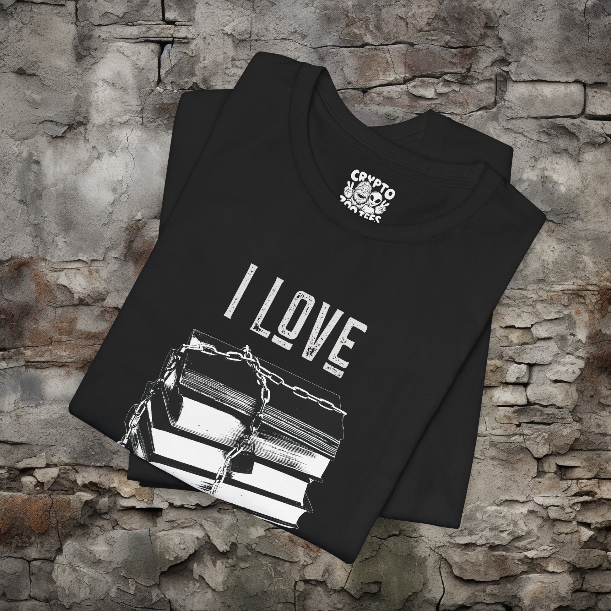 T-Shirt - I Love Banned Books Tee | Bella + Canvas Unisex T-shirt from Crypto Zoo Tees