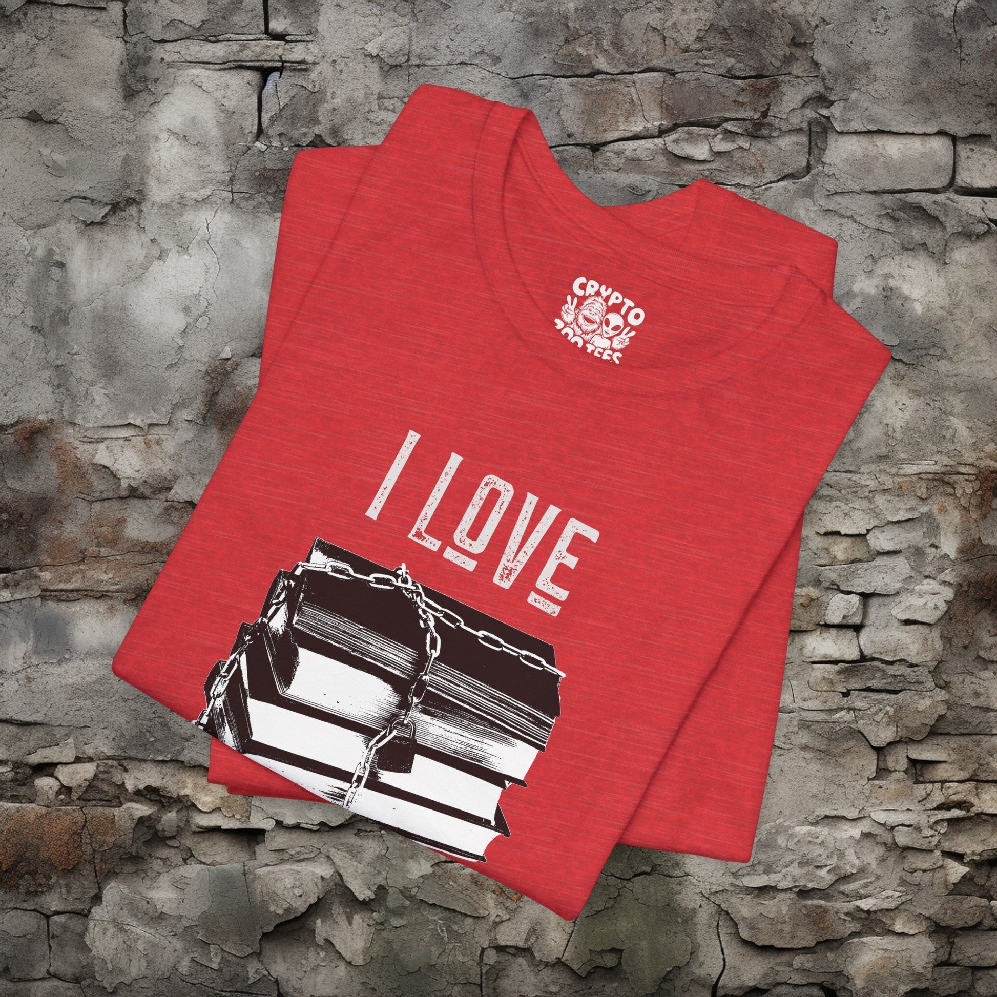 T-Shirt - I Love Banned Books Tee | Bella + Canvas Unisex T-shirt from Crypto Zoo Tees