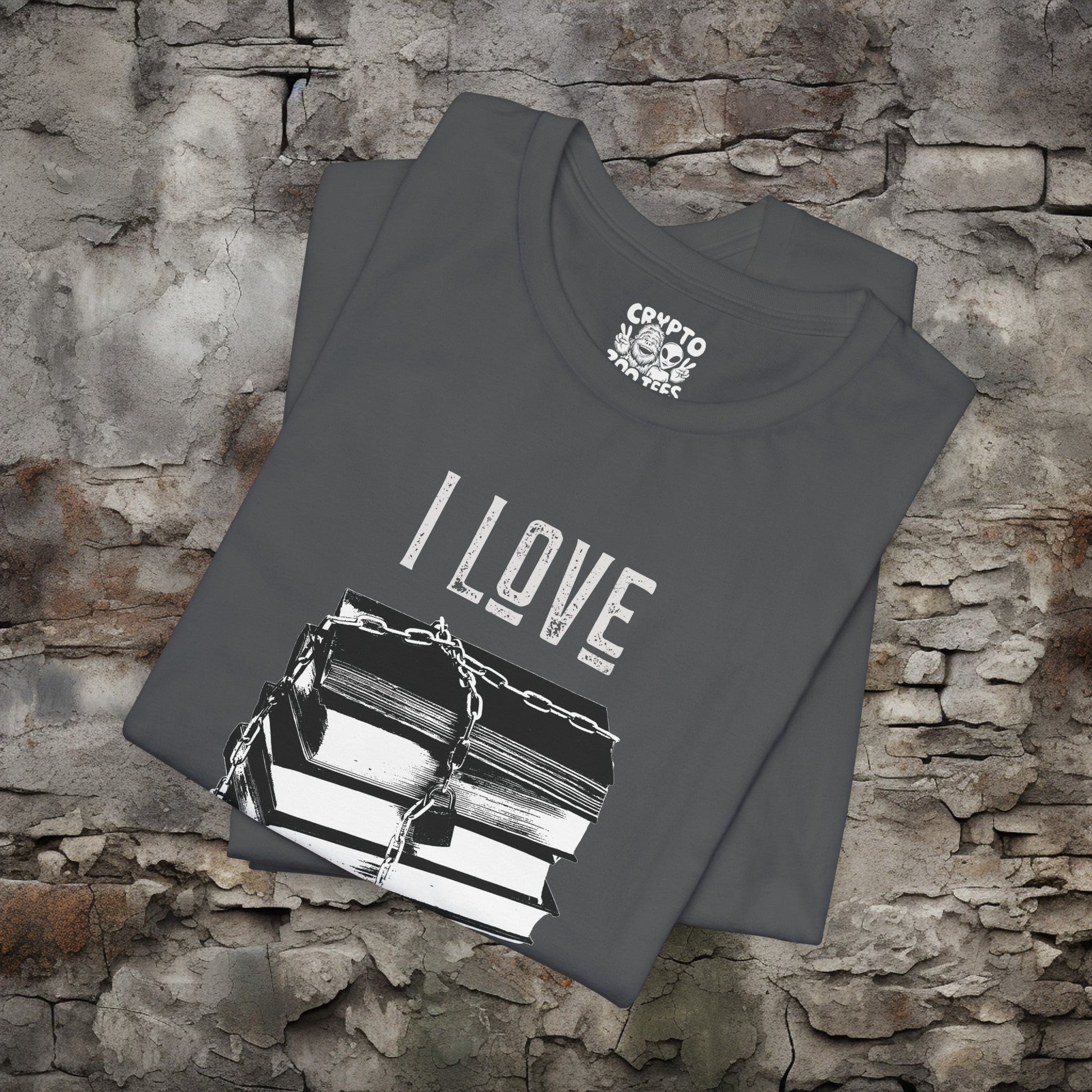 T-Shirt - I Love Banned Books Tee | Bella + Canvas Unisex T-shirt from Crypto Zoo Tees