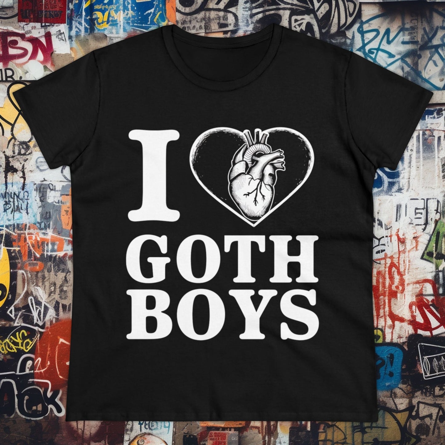 T-Shirt - I Love (Heart) Goth Boys | Women's T-Shirt | Cotton Ladies Tee from Crypto Zoo Tees