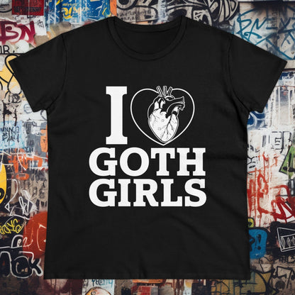 T-Shirt - I Love (Heart) Goth Girls | Women's T-Shirt | Cotton Ladies Tee from Crypto Zoo Tees