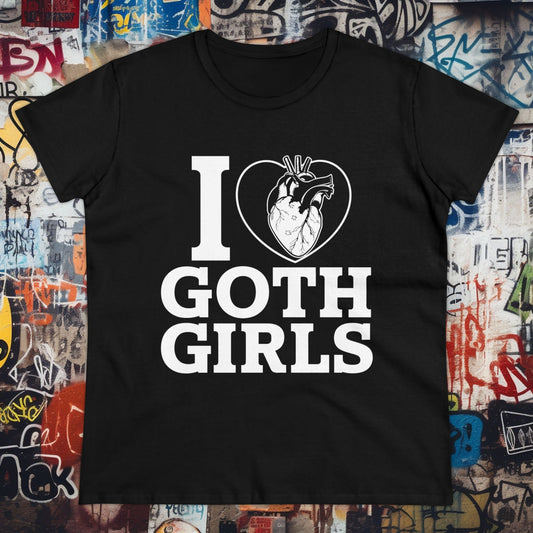 T-Shirt - I Love (Heart) Goth Girls | Women's T-Shirt | Cotton Ladies Tee from Crypto Zoo Tees