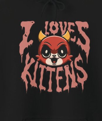 Hoodie - I "Loves" Kittens Devil Cat Hoodie | Pullover Hooded Sweatshirt from Crypto Zoo Tees