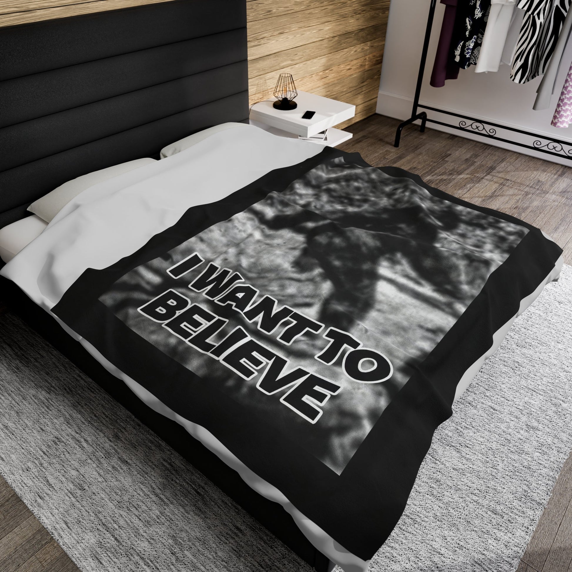 All Over Prints - I Want to Believe in Bigfoot Plush Velveteen Blanket - Patterson Gimlin Photo from Crypto Zoo Tees