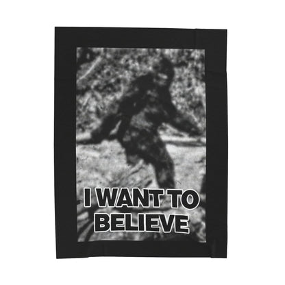 All Over Prints - I Want to Believe in Bigfoot Plush Velveteen Blanket - Patterson Gimlin Photo from Crypto Zoo Tees