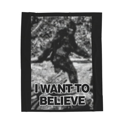 All Over Prints - I Want to Believe in Bigfoot Plush Velveteen Blanket - Patterson Gimlin Photo from Crypto Zoo Tees