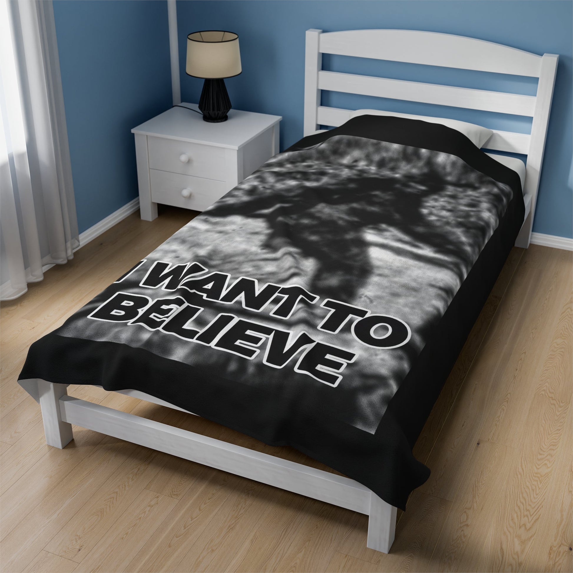 All Over Prints - I Want to Believe in Bigfoot Plush Velveteen Blanket - Patterson Gimlin Photo from Crypto Zoo Tees