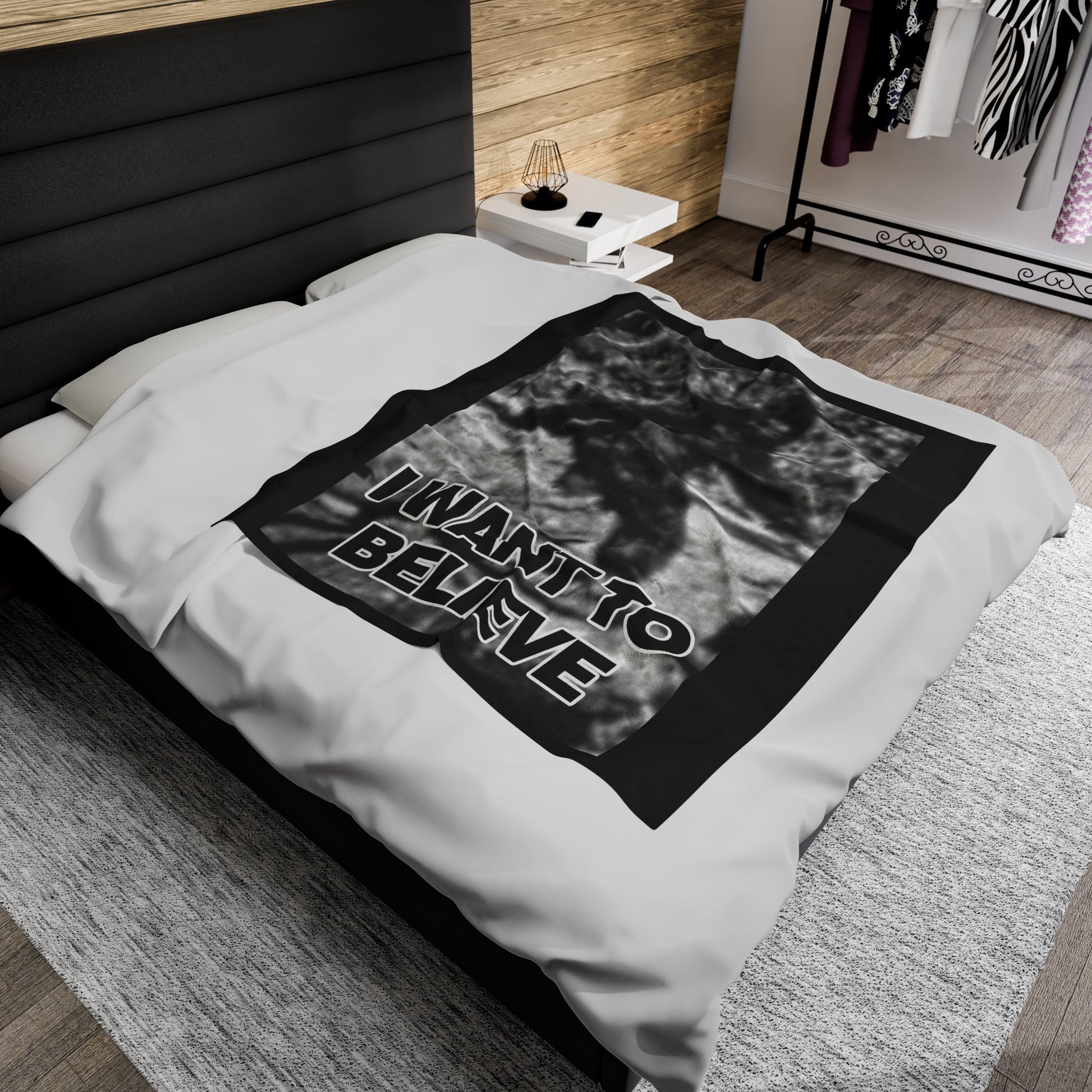 All Over Prints - I Want to Believe in Bigfoot Plush Velveteen Blanket - Patterson Gimlin Photo from Crypto Zoo Tees