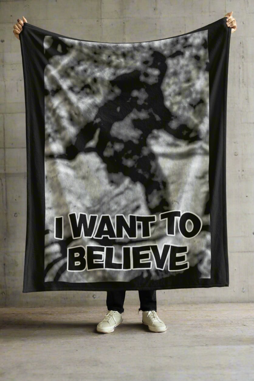 All Over Prints - I Want to Believe in Bigfoot Plush Velveteen Blanket - Patterson Gimlin Photo from Crypto Zoo Tees