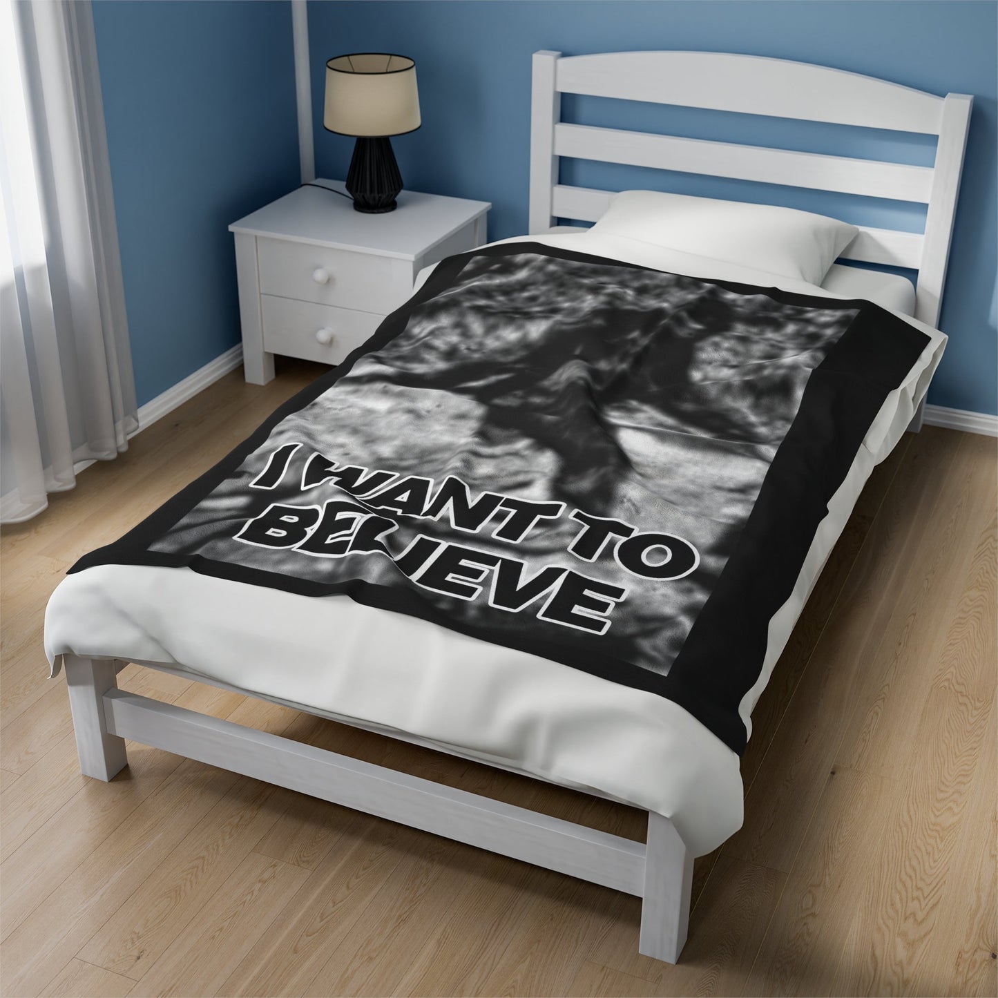 All Over Prints - I Want to Believe in Bigfoot Plush Velveteen Blanket - Patterson Gimlin Photo from Crypto Zoo Tees