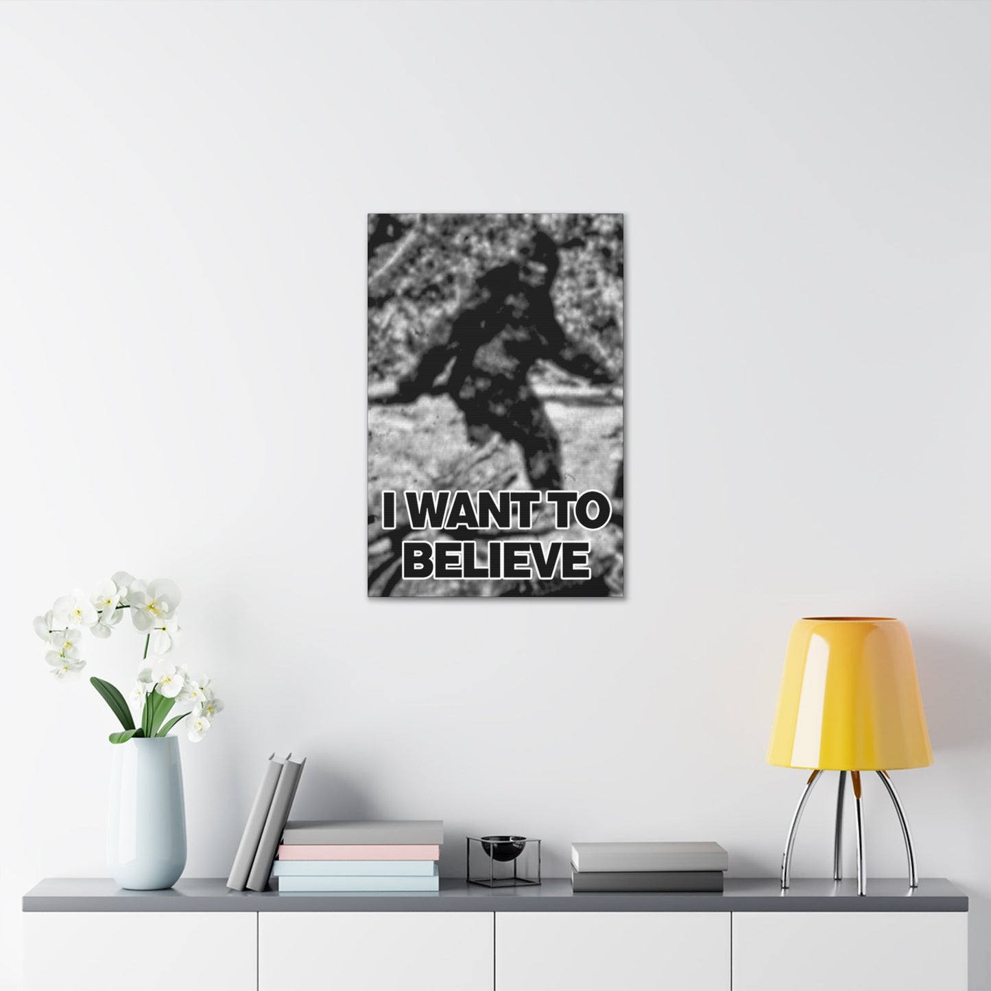 Canvas - I Want to Believe in Bigfoot Sasquatch Wall Art - Vibrant Canvas Print from Crypto Zoo Tees