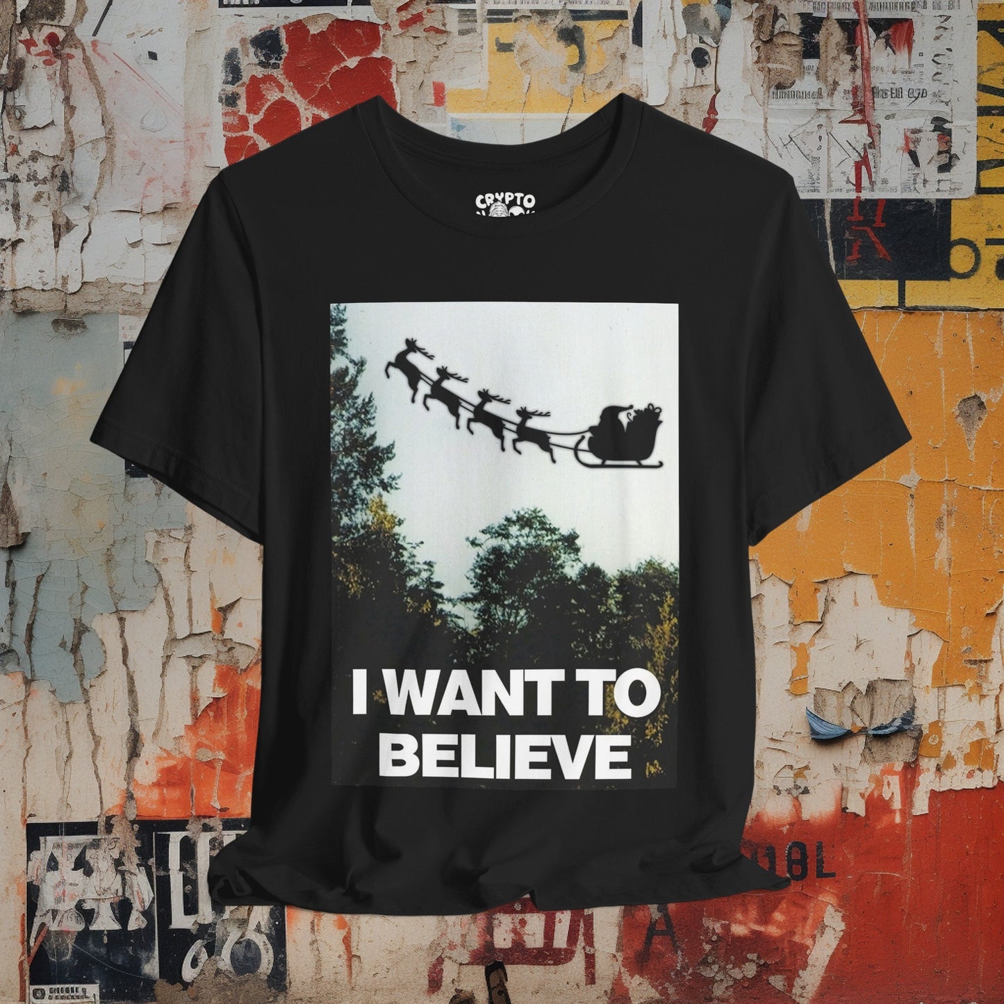 T-Shirt - I Want to Believe (In Santa Claus) Tee | X-Files Parody Shirt | Bella + Canvas Unisex T-shirt from Crypto Zoo Tees