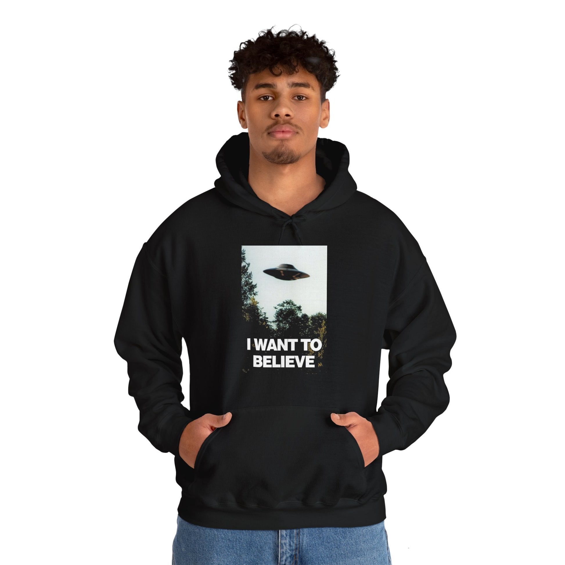 Hoodie - I Want To Believe In UFOs Single Sided Hoodie from Crypto Zoo Tees