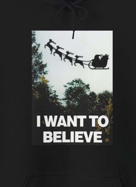 Hoodie - I Want to Believe - Santa Hoodie: Pullover Hooded Sweatshirt - Funny Christmas Sweater from Crypto Zoo Tees