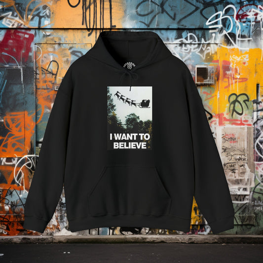 Hoodie - I Want to Believe - Santa Hoodie: Pullover Hooded Sweatshirt - Funny Christmas Sweater from Crypto Zoo Tees