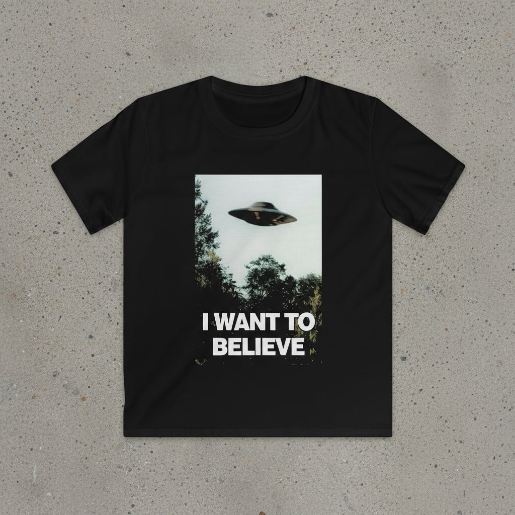 T-Shirt - I Want to Believe Tee | Alien & UFO, Horror | Kids Tee from Crypto Zoo Tees
