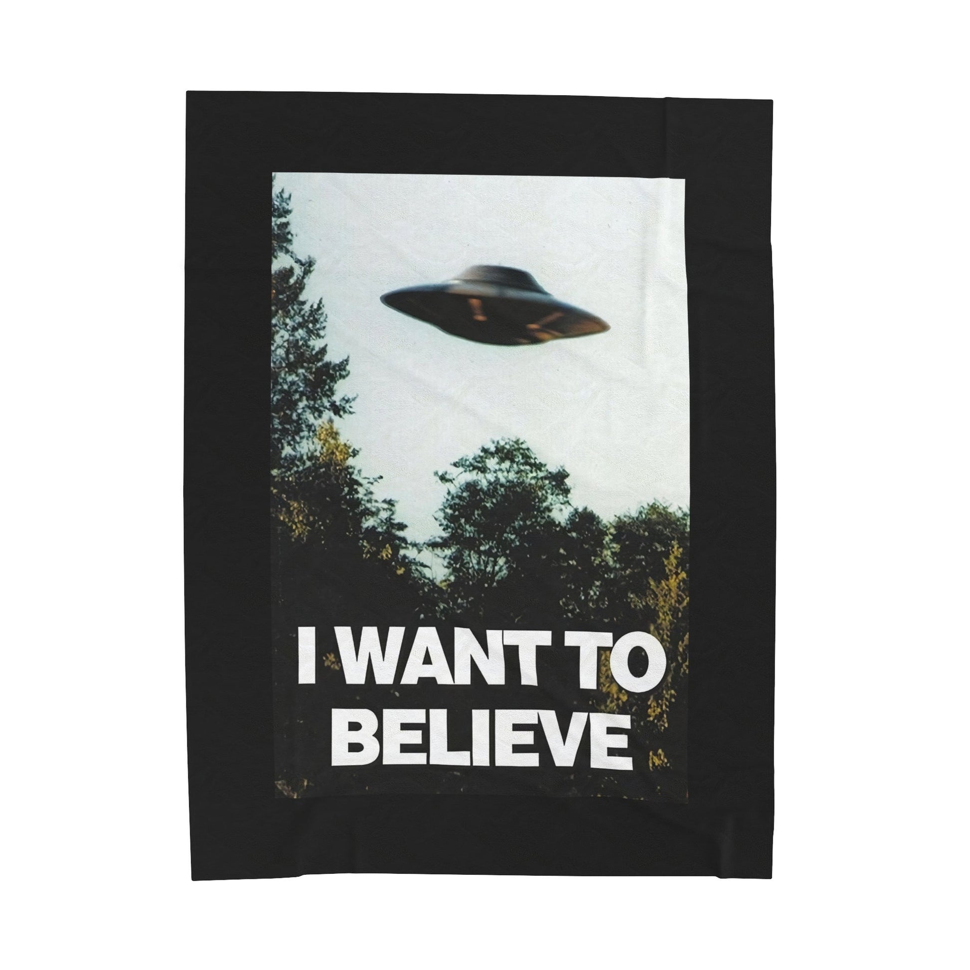 All Over Prints - I Want to Believe UFO Blanket - Soft and Cozy Velveteen Throw from Crypto Zoo Tees