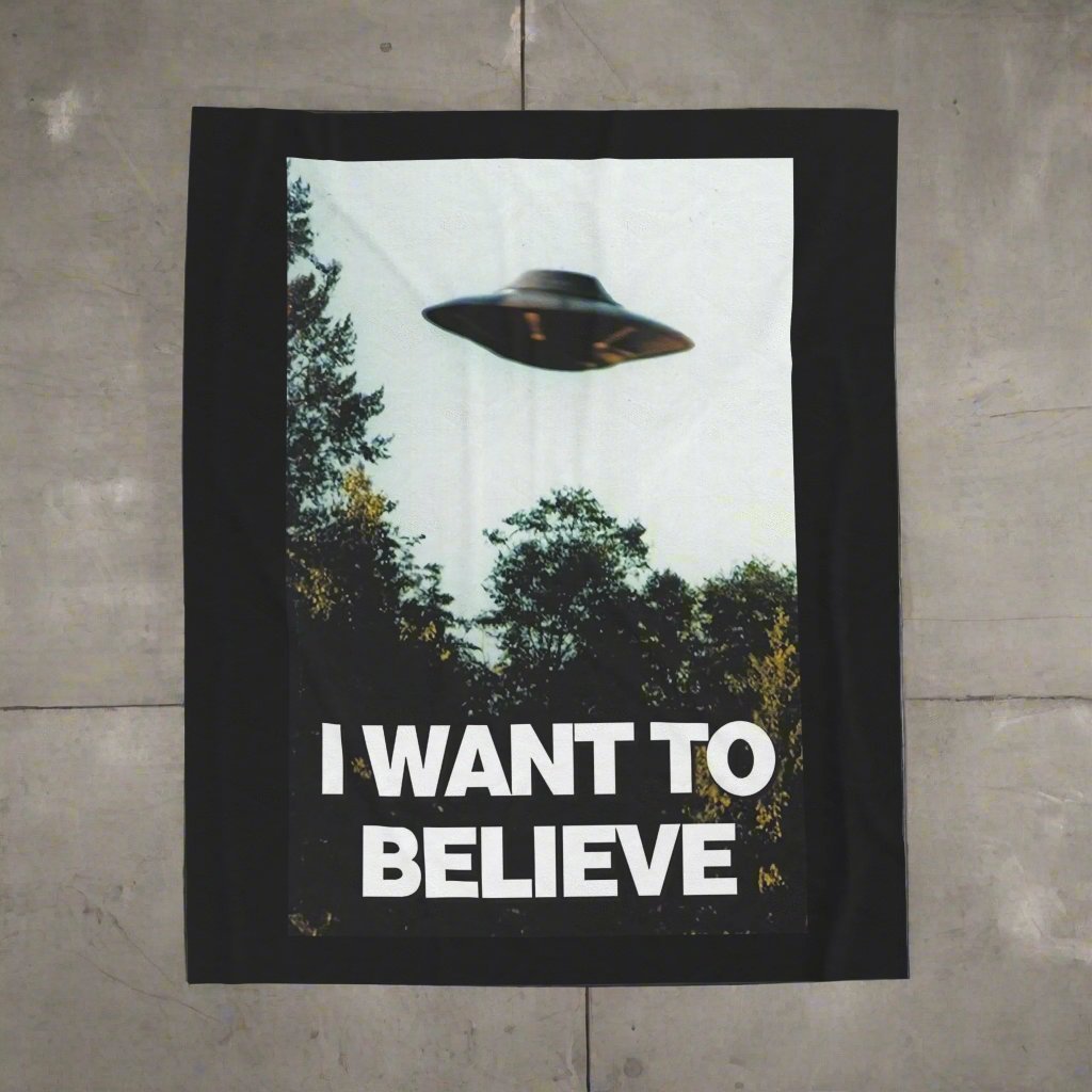 All Over Prints - I Want to Believe UFO Blanket - Soft and Cozy Velveteen Throw from Crypto Zoo Tees