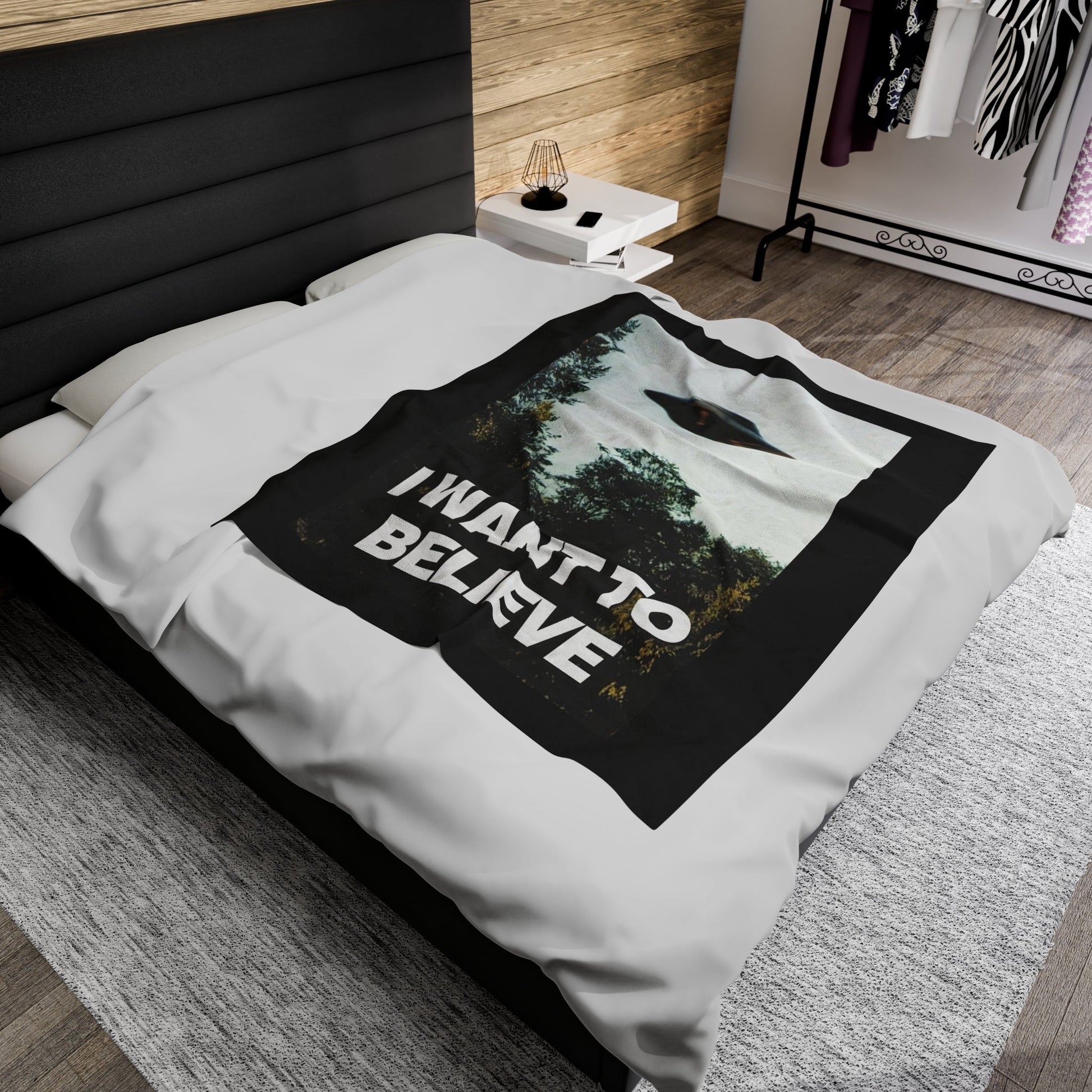 All Over Prints - I Want to Believe UFO Blanket - Soft and Cozy Velveteen Throw from Crypto Zoo Tees