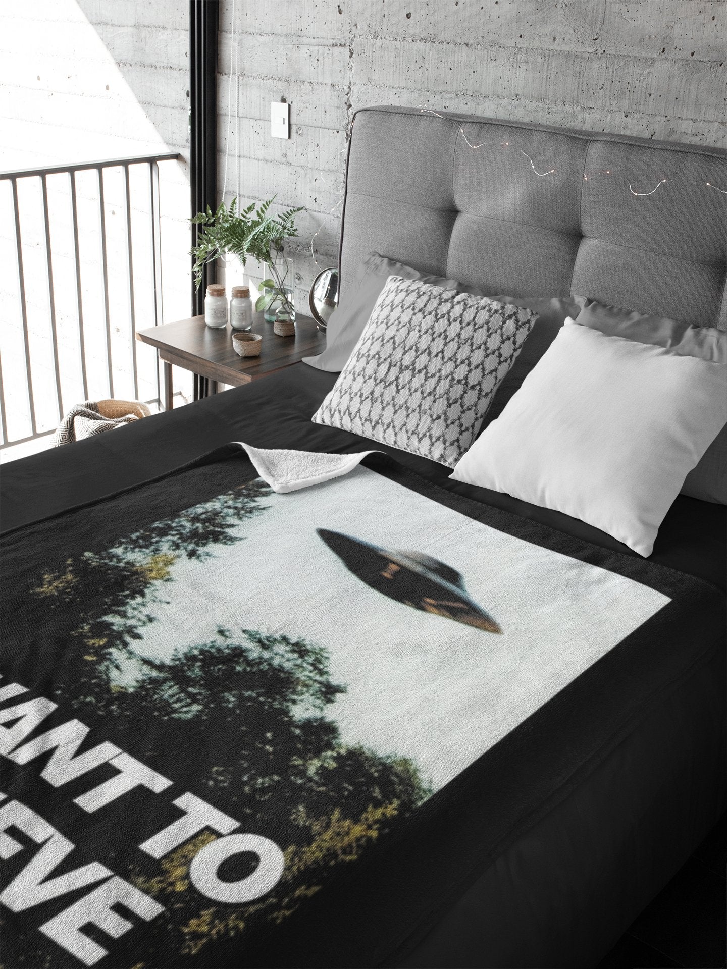 All Over Prints - I Want to Believe UFO Blanket - Soft and Cozy Velveteen Throw from Crypto Zoo Tees