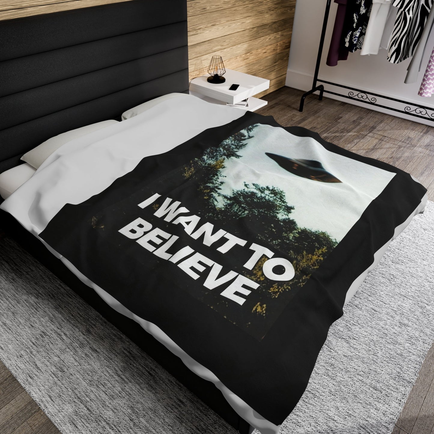 All Over Prints - I Want to Believe UFO Blanket - Soft and Cozy Velveteen Throw from Crypto Zoo Tees