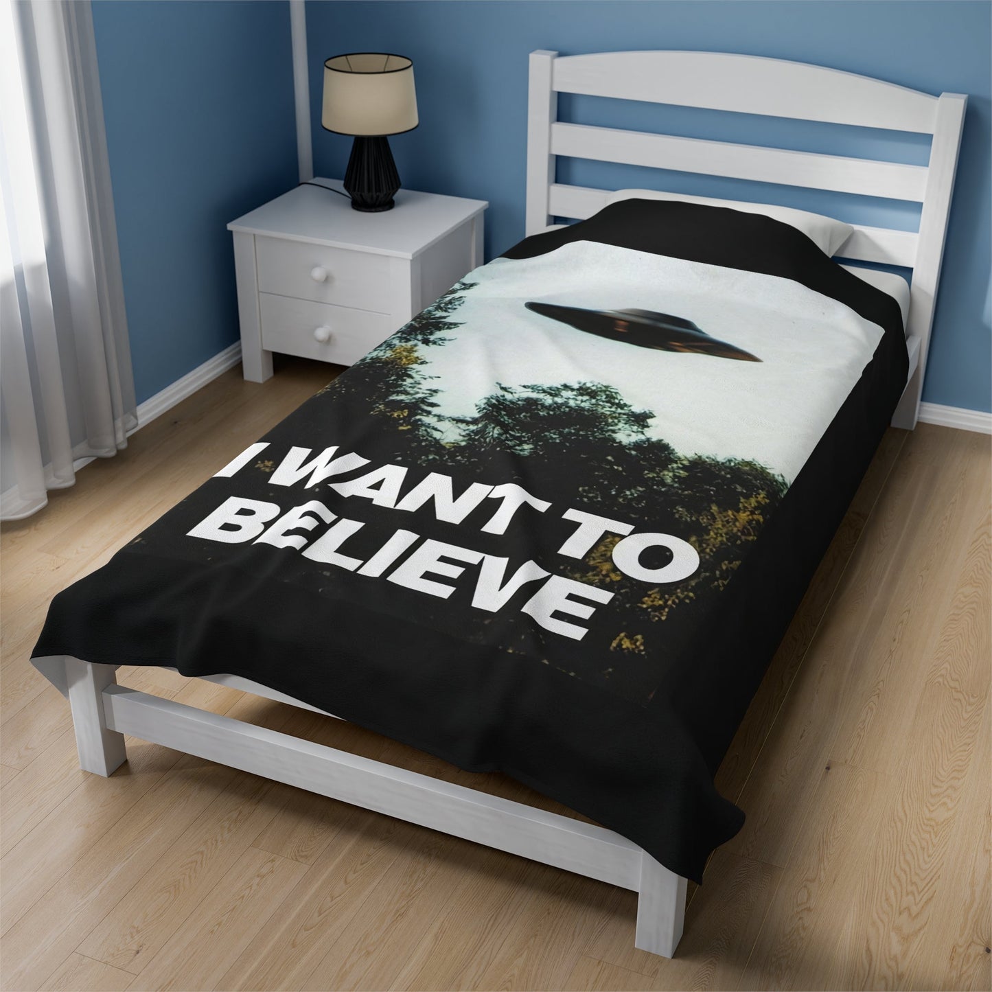 All Over Prints - I Want to Believe UFO Blanket - Soft and Cozy Velveteen Throw from Crypto Zoo Tees