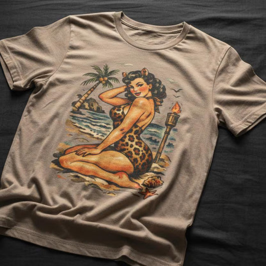 Vintage Pin Up Beach Shirt | Unisex Heavy Cotton - Gildan 5000 | Retro & Vintage, Art & Artists | Rockabilly