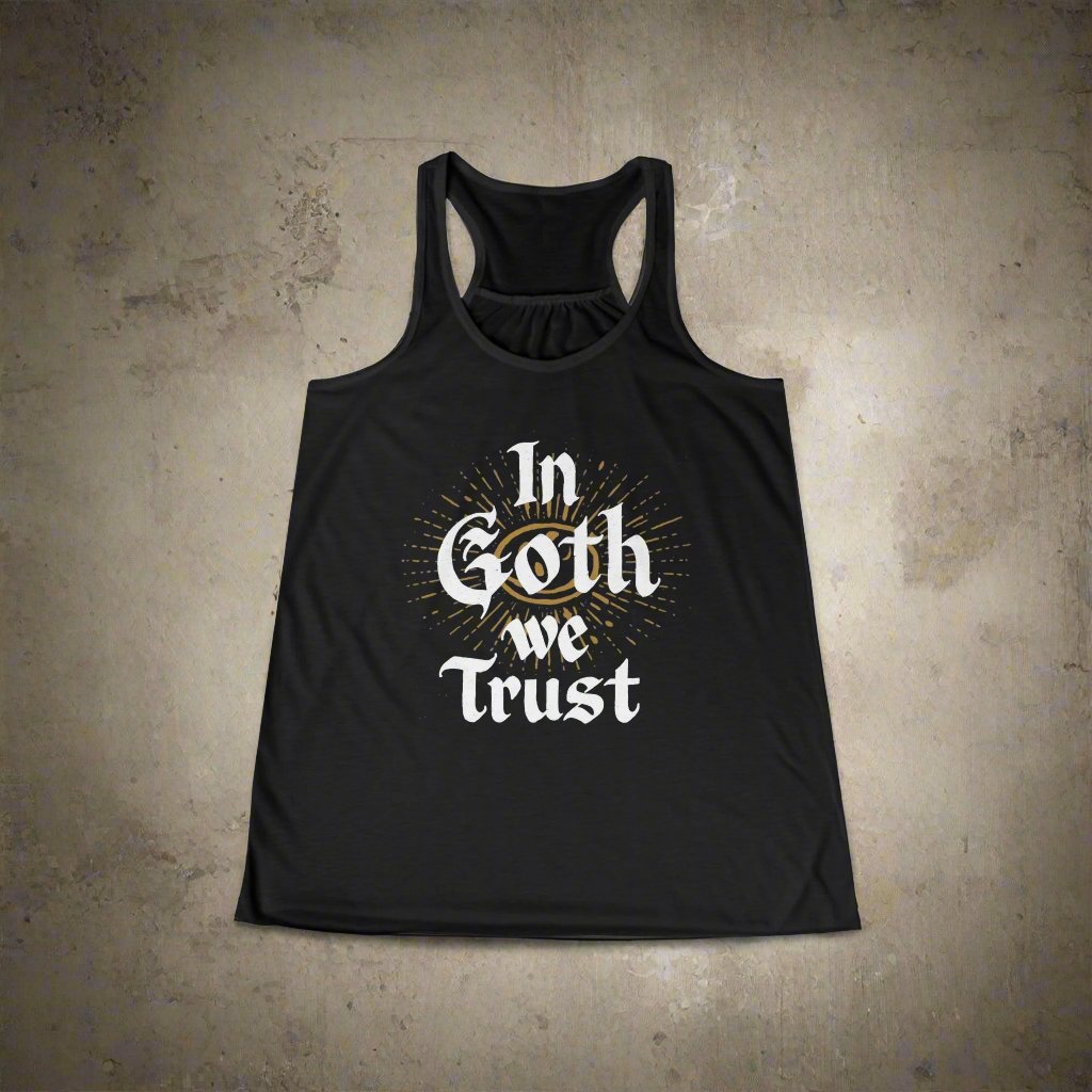 Tank Top - In Goth We Trust | Ladies Racerback Tank Top from Crypto Zoo Tees