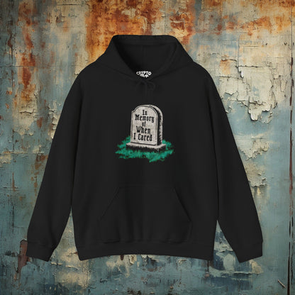 Hoodie - In Memory of When I Still Cared Gravestone | Horror, Humor | Hoodie | Hooded Sweatshirt from Crypto Zoo Tees