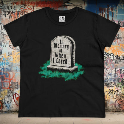 T - Shirt - In Memory of When I Still Cared Gravestone | Horror, Humor | Women's T - Shirt | Cotton Tee from Crypto Zoo Tees