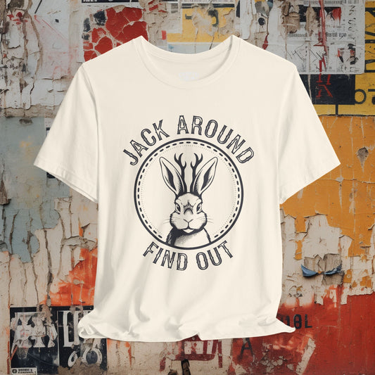 T-Shirt - JACK AROUND find out Tee, Retro Graphic Shirt, Funny Quirky T-Shirt, Unique Unisex Apparel, Chicken Tee, Edgy Nostalgic Shirt from Crypto Zoo Tees