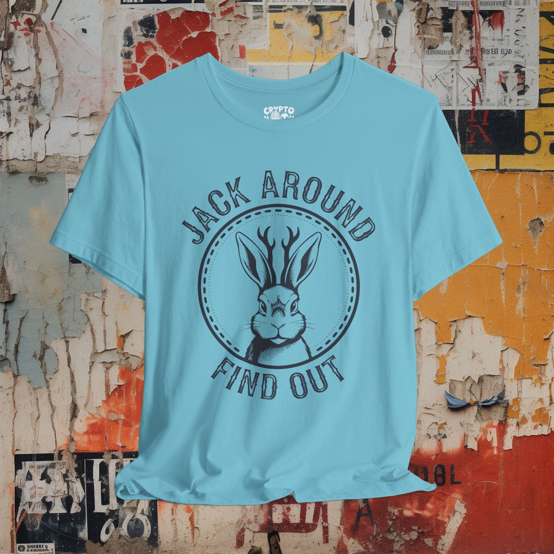 T-Shirt - JACK AROUND find out Tee, Retro Graphic Shirt, Funny Quirky T-Shirt, Unique Unisex Apparel, Chicken Tee, Edgy Nostalgic Shirt from Crypto Zoo Tees