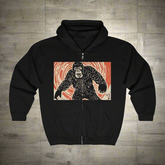 Hoodie - japanese bigfoot Full Zip Hooded Sweatshirt from Crypto Zoo Tees