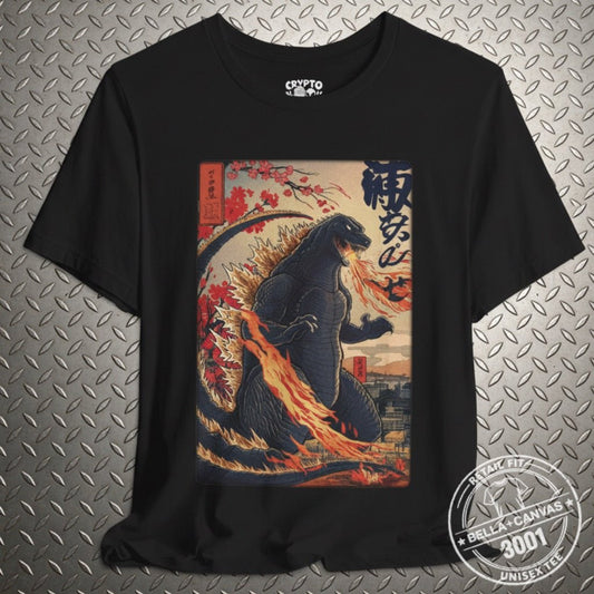 T-Shirt - Japanese Godzilla Woodblock Style | Light Fitted - Unisex Bella+Canvas 3001 | Horror, Retro & Vintage | Punk from Crypto Zoo Tees