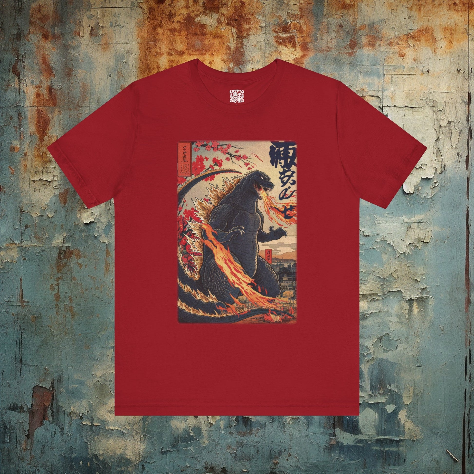 T-Shirt - Japanese Godzilla Woodblock Style Shirt | Bella + Canvas Shirt | Retro Horror from Crypto Zoo Tees