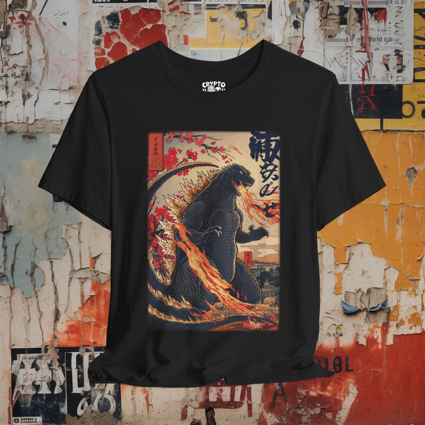 T-Shirt - Japanese Godzilla Woodblock Style Shirt | Bella + Canvas Shirt | Retro Horror from Crypto Zoo Tees