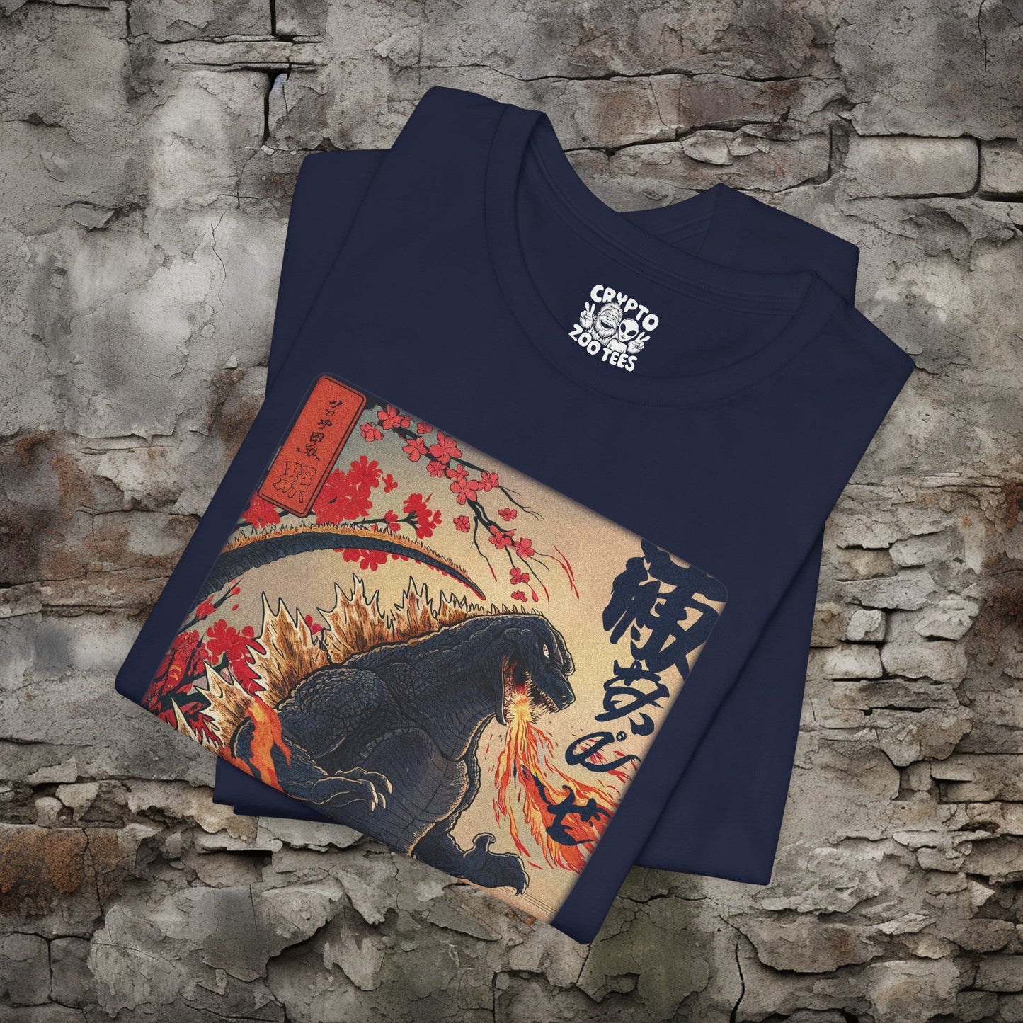 T-Shirt - Japanese Godzilla Woodblock Style Shirt | Bella + Canvas Shirt | Retro Horror from Crypto Zoo Tees