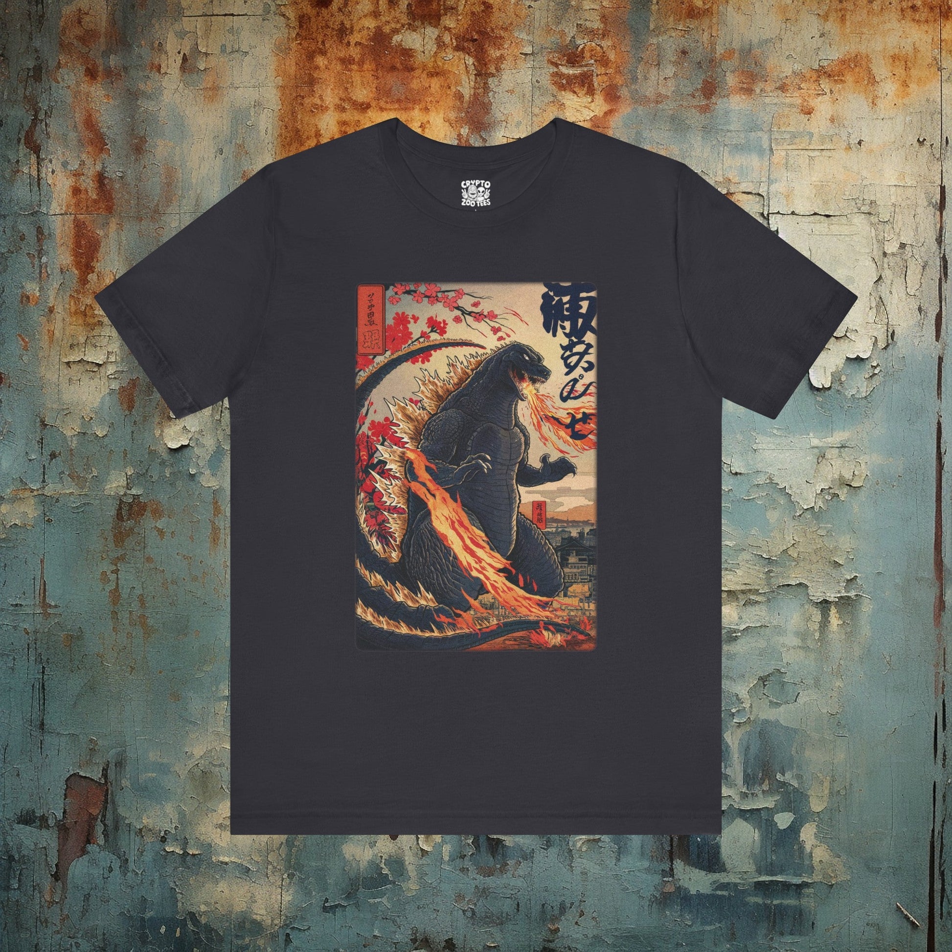 T-Shirt - Japanese Godzilla Woodblock Style Shirt | Bella + Canvas Shirt | Retro Horror from Crypto Zoo Tees