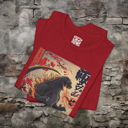 T-Shirt - Japanese Godzilla Woodblock Style Shirt | Bella + Canvas Shirt | Retro Horror from Crypto Zoo Tees