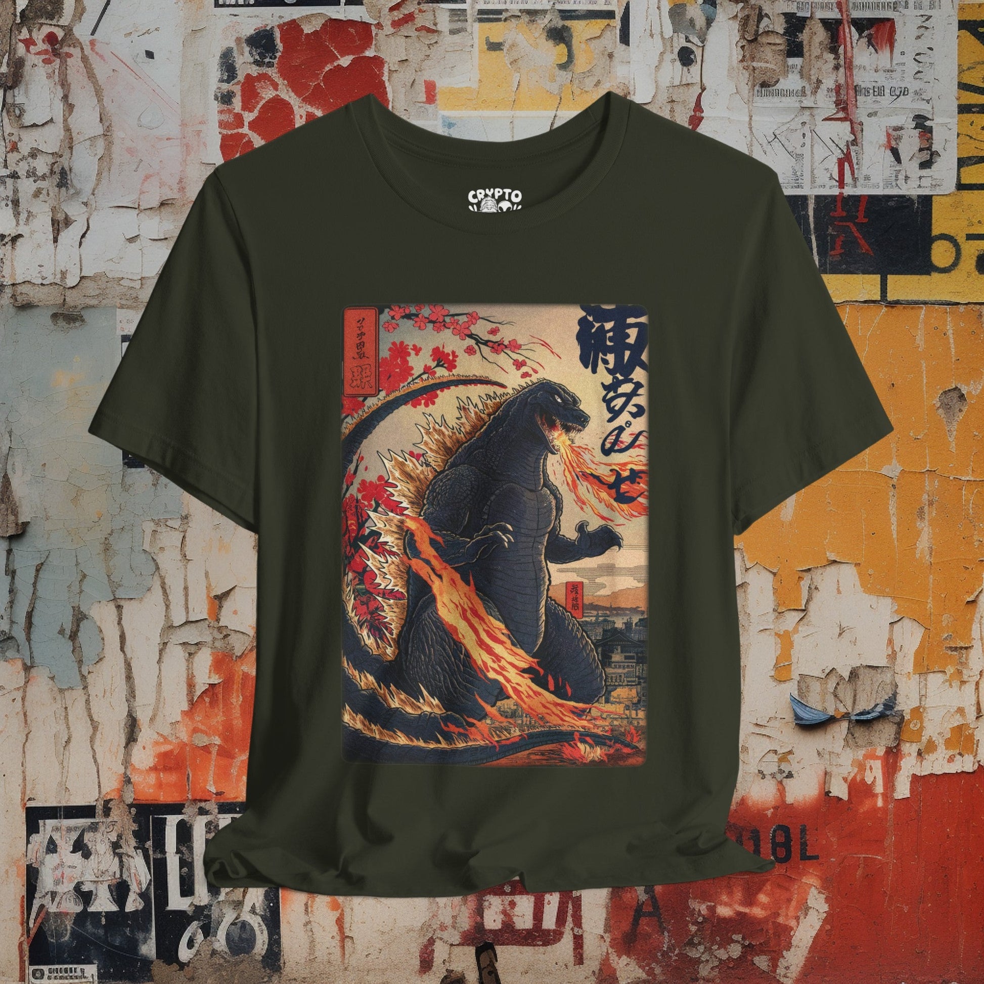 T-Shirt - Japanese Godzilla Woodblock Style Shirt | Bella + Canvas Shirt | Retro Horror from Crypto Zoo Tees