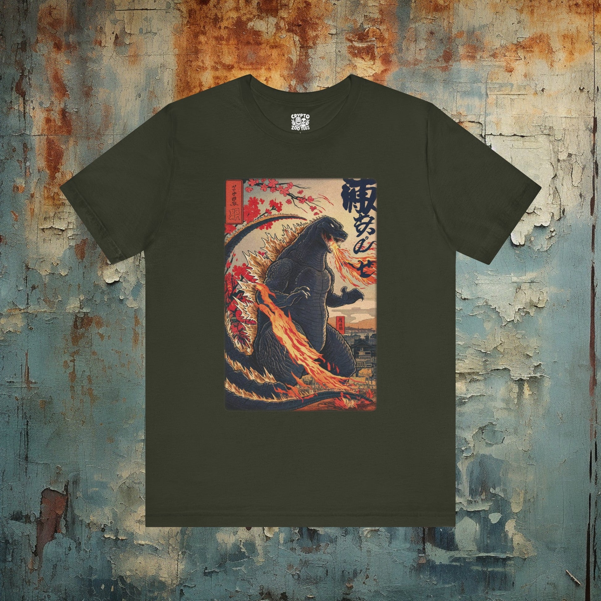 T-Shirt - Japanese Godzilla Woodblock Style Shirt | Bella + Canvas Shirt | Retro Horror from Crypto Zoo Tees