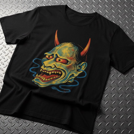 T-Shirt - Japanese Oni Mask Shirt | Light Fitted - Unisex Bella+Canvas 3001 | Art & Artists, Horror | Goth/Gothic, Punk from Crypto Zoo Tees