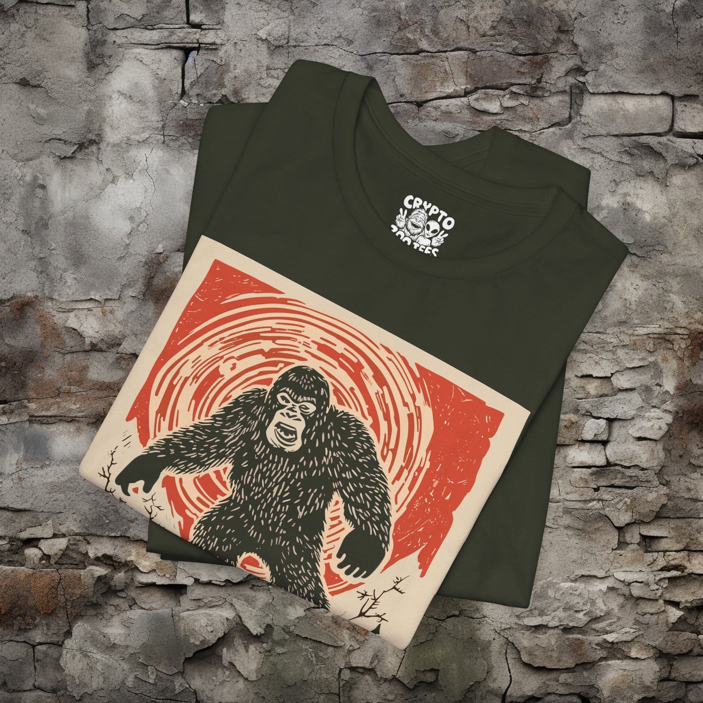 T-Shirt - Japanese Woodblock Bigfoot T-shirt | Bella + Canvas Unisex T-shirt from Crypto Zoo Tees