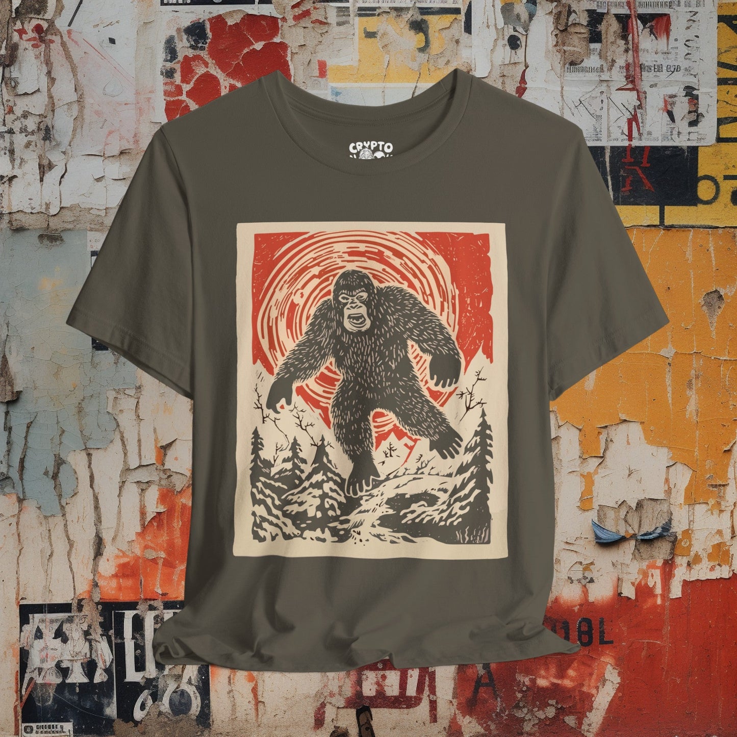 T-Shirt - Japanese Woodblock Bigfoot T-shirt | Bella + Canvas Unisex T-shirt from Crypto Zoo Tees