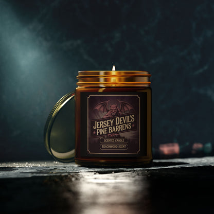 Home Decor - Jersey Devil's Pine Barrens Candle - Beachwood Scented Cryptid Candle from Crypto Zoo Tees