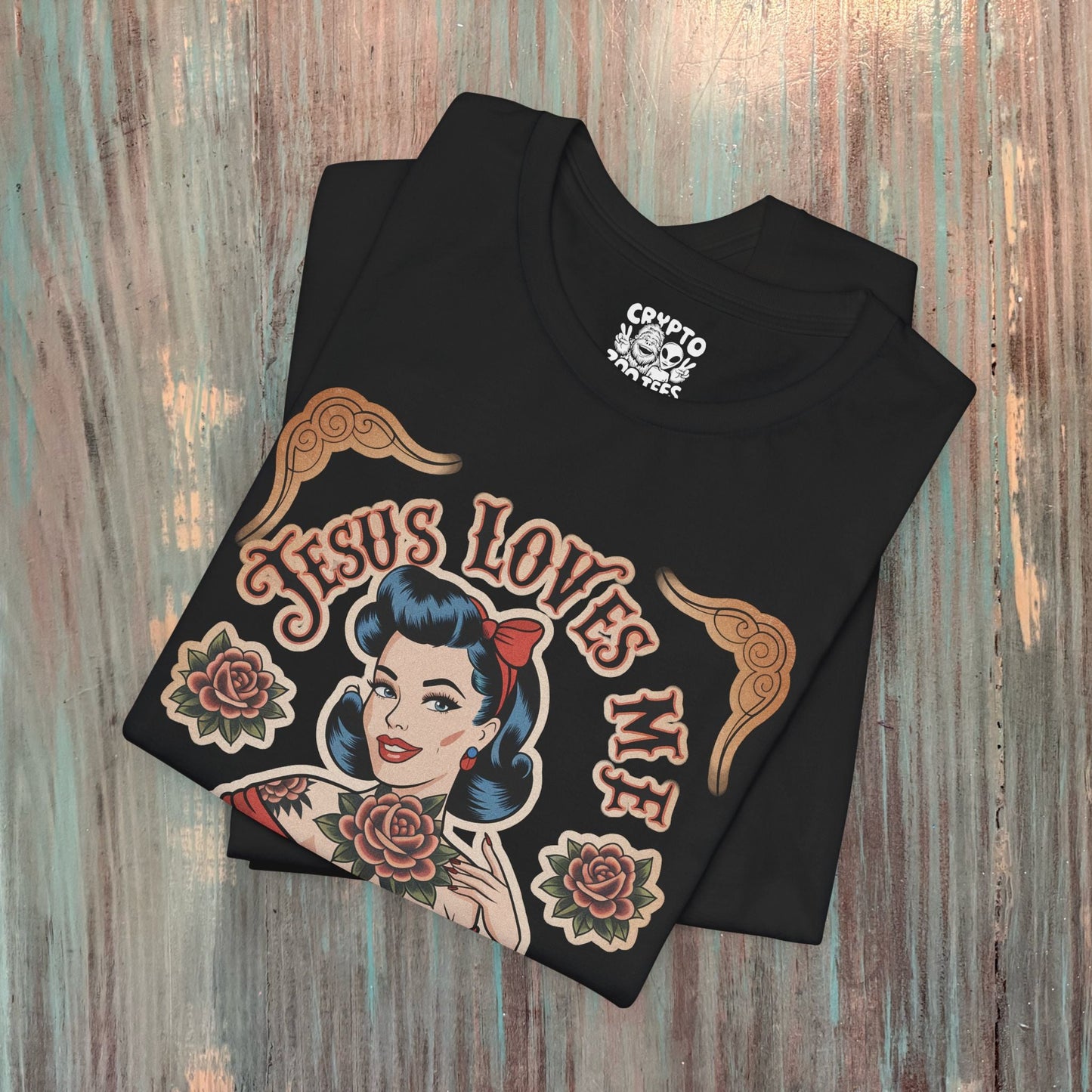 T-Shirt - Jesus Loves Me & My Tattoos | Unisex T-shirt | Spiritual | Rockabilly, Pinup from Crypto Zoo Tees