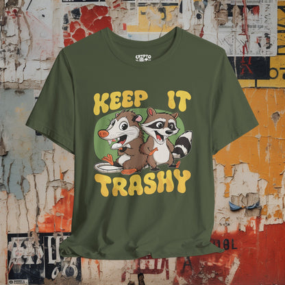 T-Shirt - Keep It Trashy Racoon and Oppossum | Unisex Bella+Canvas T-shirt | Funny Tee | Multiple Colors! from Crypto Zoo Tees