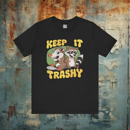 T-Shirt - Keep It Trashy Racoon and Oppossum | Unisex Bella+Canvas T-shirt | Funny Tee | Multiple Colors! from Crypto Zoo Tees