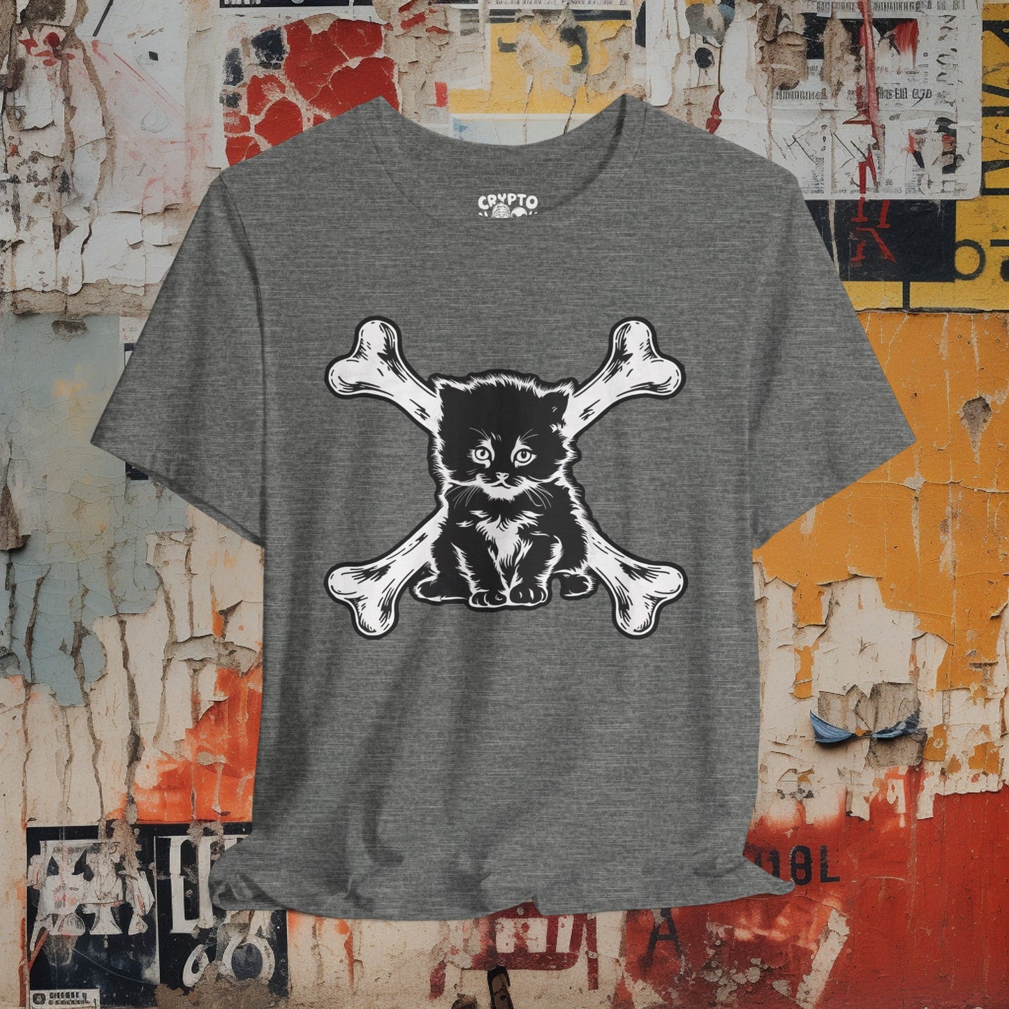 T-Shirt - Kitten and Crossbones Punk Cat Love Tee | Bella + Canvas Unisex T-shirt from Crypto Zoo Tees